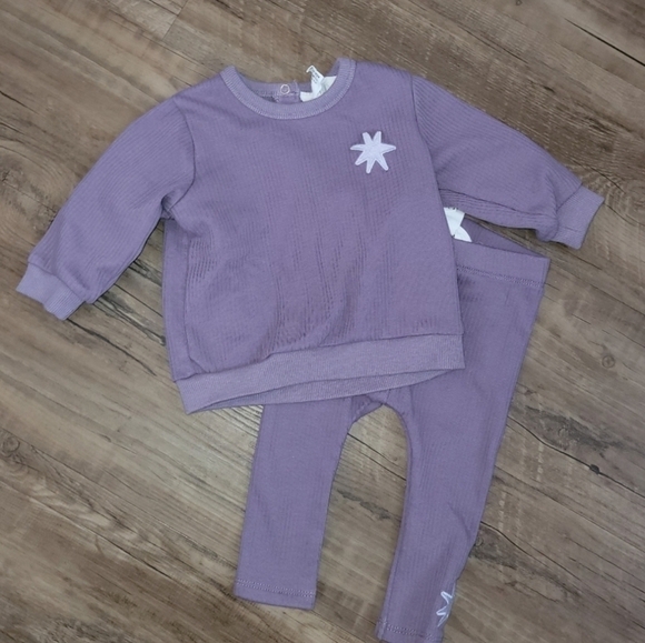 Cotton On Baby Girl Purple Star Ribbed Outfit Size 3-6 Months - Picture 2 of 4